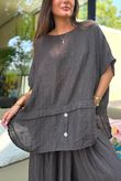 Tasha Damask Cap Sleeve Button Top Chocolate